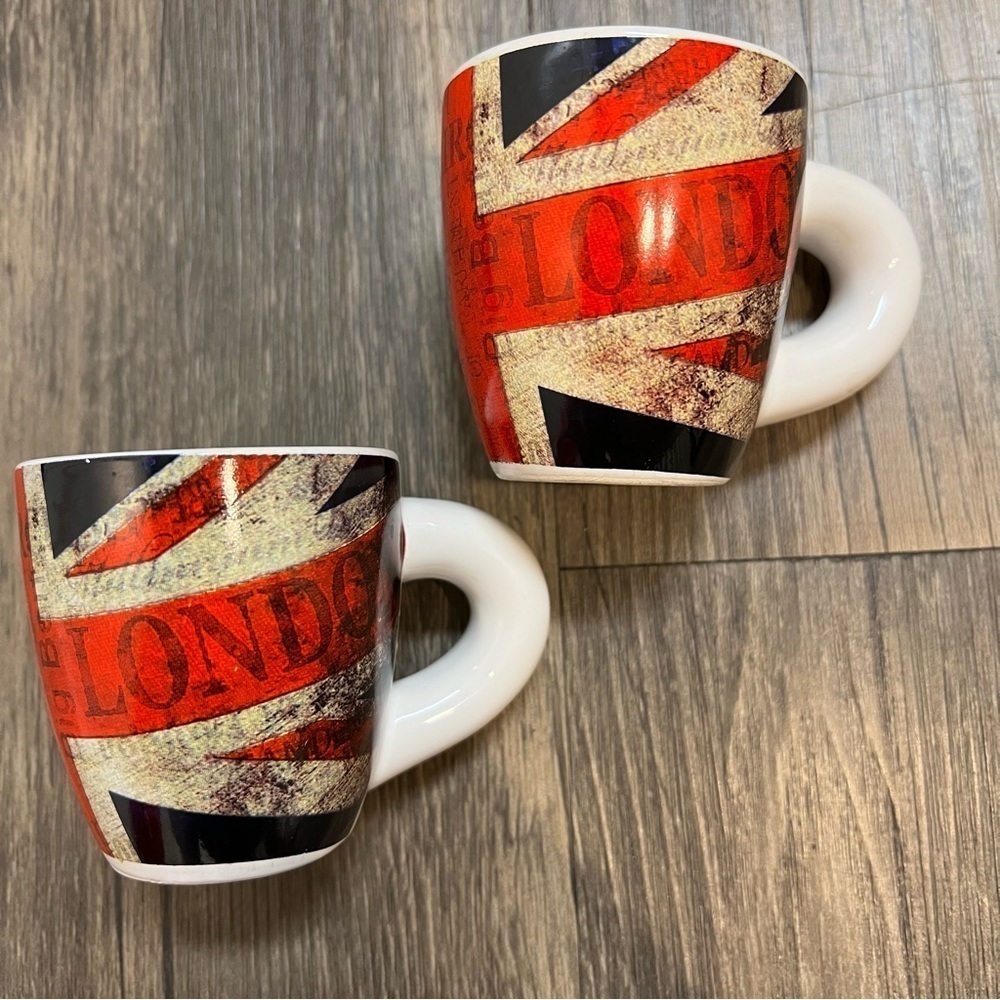 Espresso Shot Cups English Flag Set of 2 Souvenir Collectable Coffee Mug 3’ 1/4